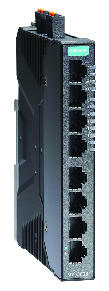 Other view of Moxa M SDS-3008-T Compact Industrial Smart Ethernet Switch Model - 8 Fast Ethernet Ports - Dual 12/24/48 VDC Power Inputs